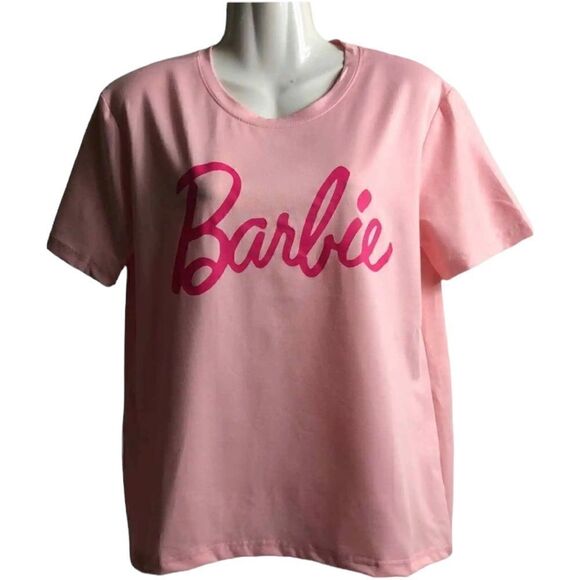 Barbie Pink Fuchsia Name Plate Short Sleeve T- Shirt - Picture 2 of 7